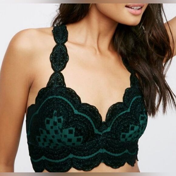 Intimately Free People Evergreen & Black Lace Racerback Bralette - Picture 1 of 6